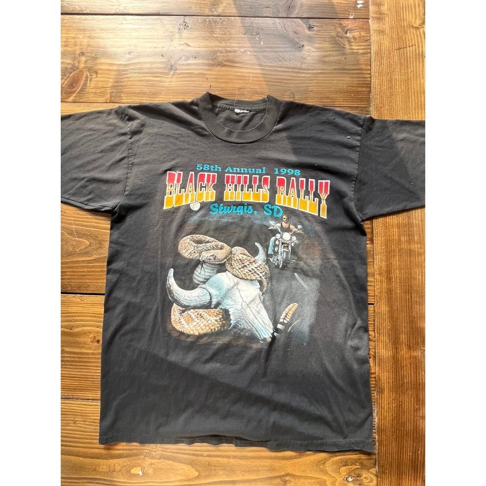 Vintage 1998 Black Hills Rally Sturgis T-Shirt 58th Annual Biker Snake Skull L